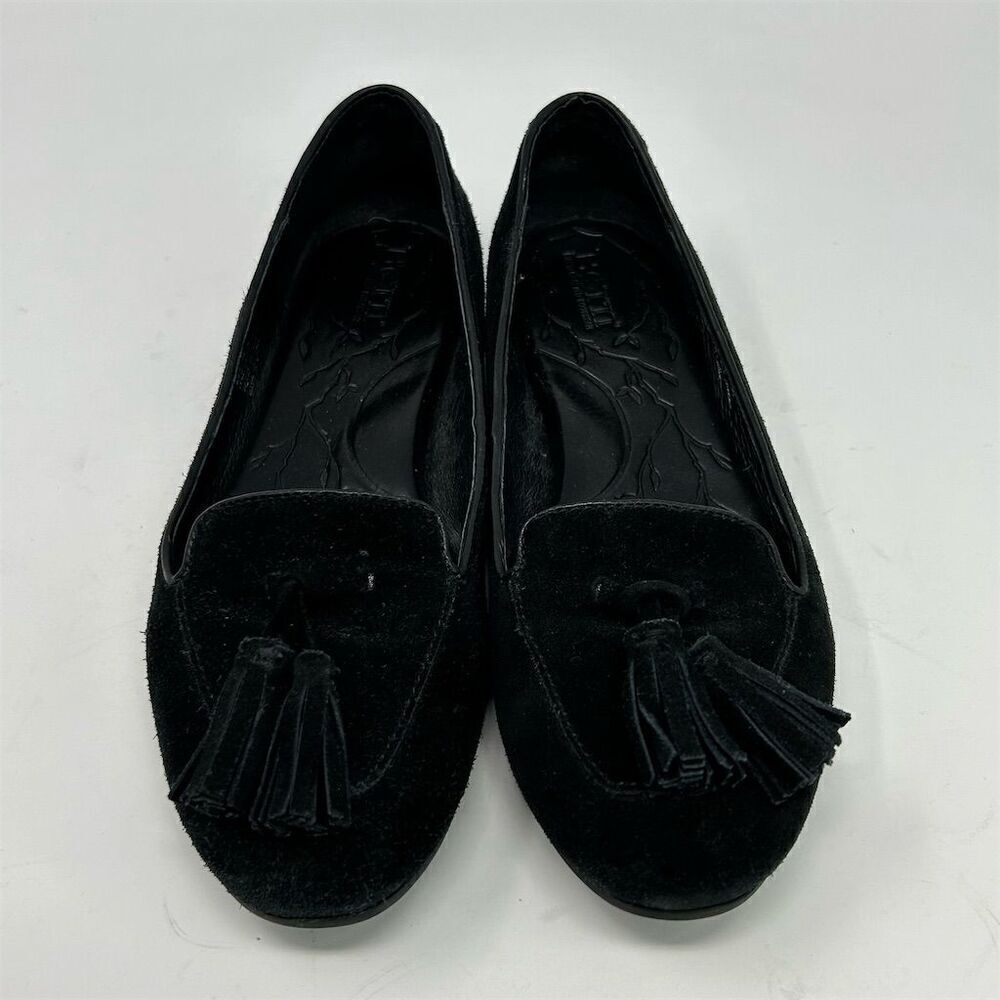 Born Women's Black Suede Tassel Loafers Floral Slip-On Casual Flats Size 7 - Picture 4 of 12